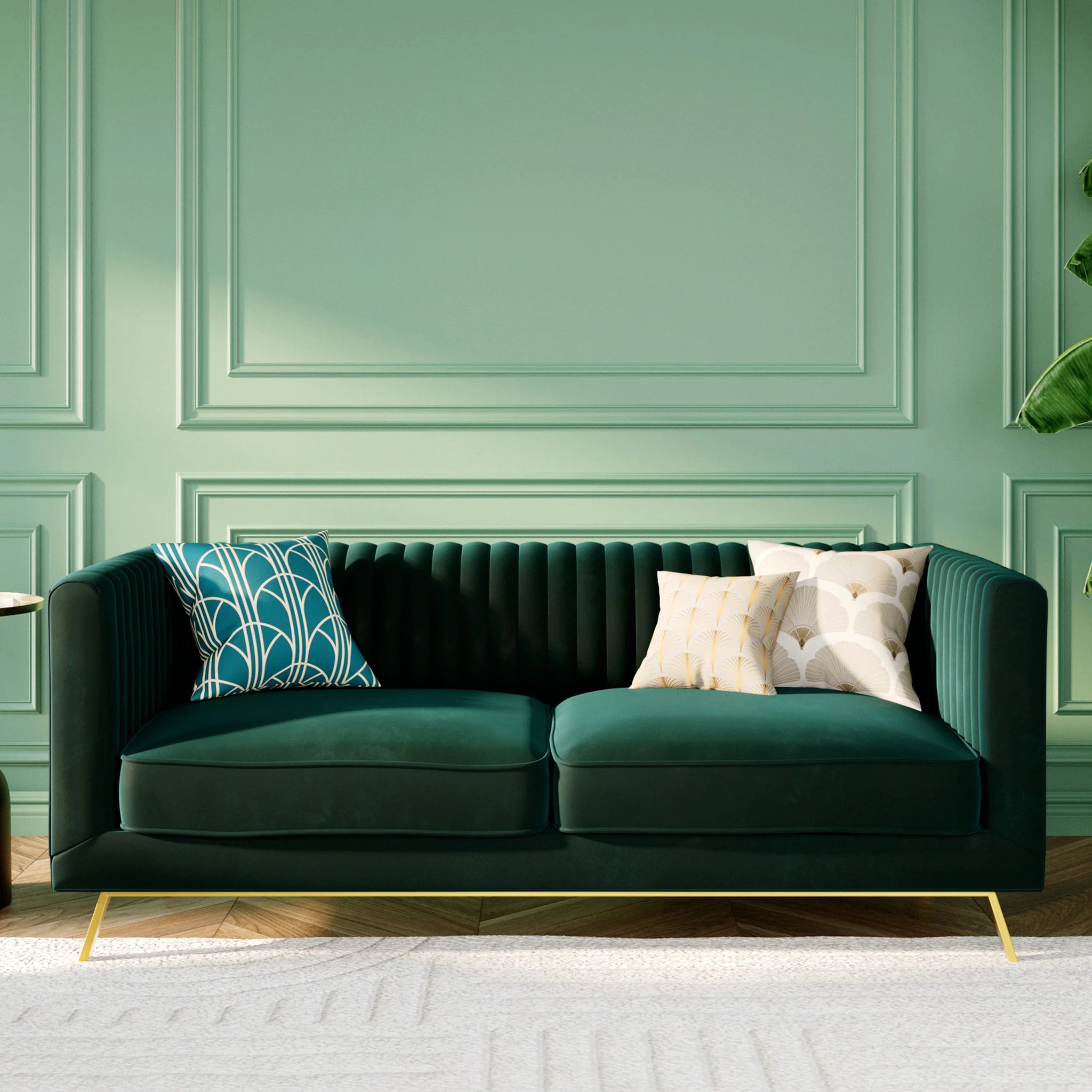 Ensemble canapé et fauteuil en velours vert 4 places - Gatsby