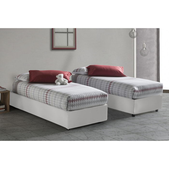 Letto singolo Anita, Letto contenitore con rivestimento in ecopelle, 100% Made in Italy, Apertura laterale, con materasso Cm 80x190 incluso, Bianco