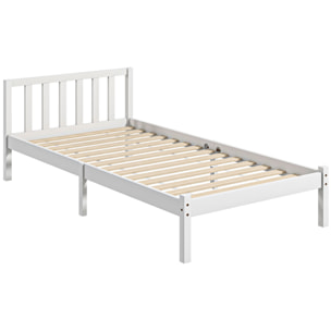 Lit simple design - tête de lit, sommier inclus - dim. 198L x 96l x 70H cm - compatible matelas 190L x 90l cm - bois blanc