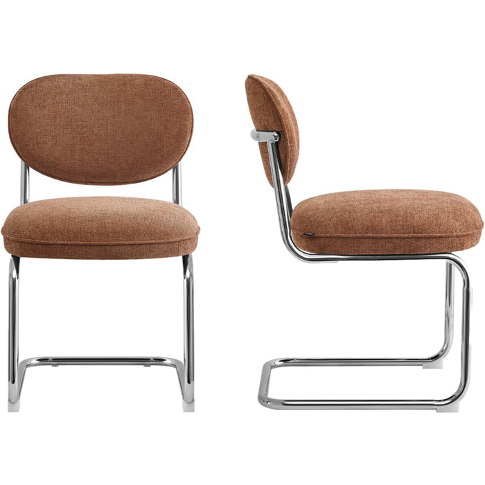 Lot de 2 chaises de salle à manger chromées en tissu chenille - LOU