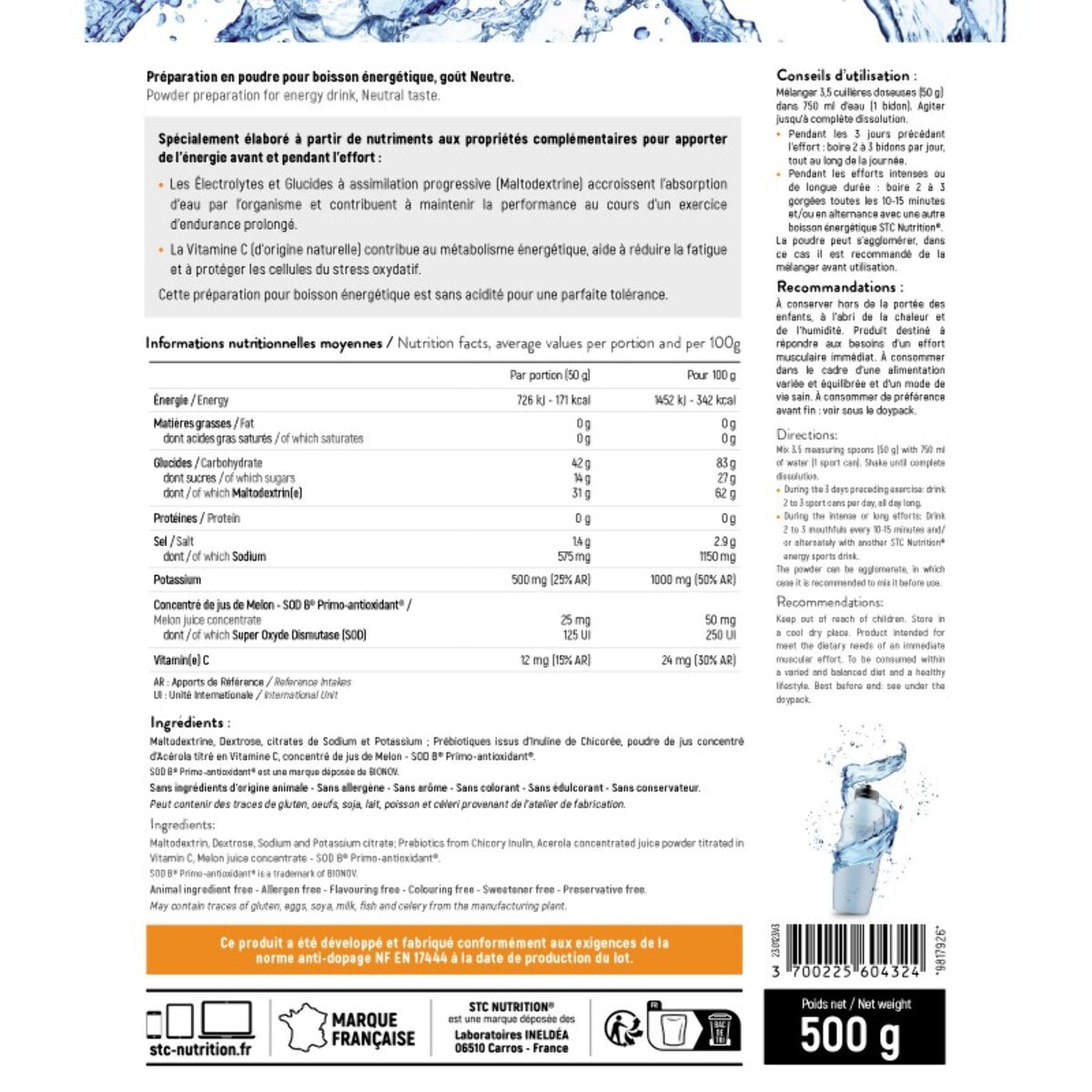 STC NUTRITION - MALTOdextrin Power - Boisson énergétique à diffusion prolongée - Hydratation + maintien de la performance - Vegan - Doypack 500g