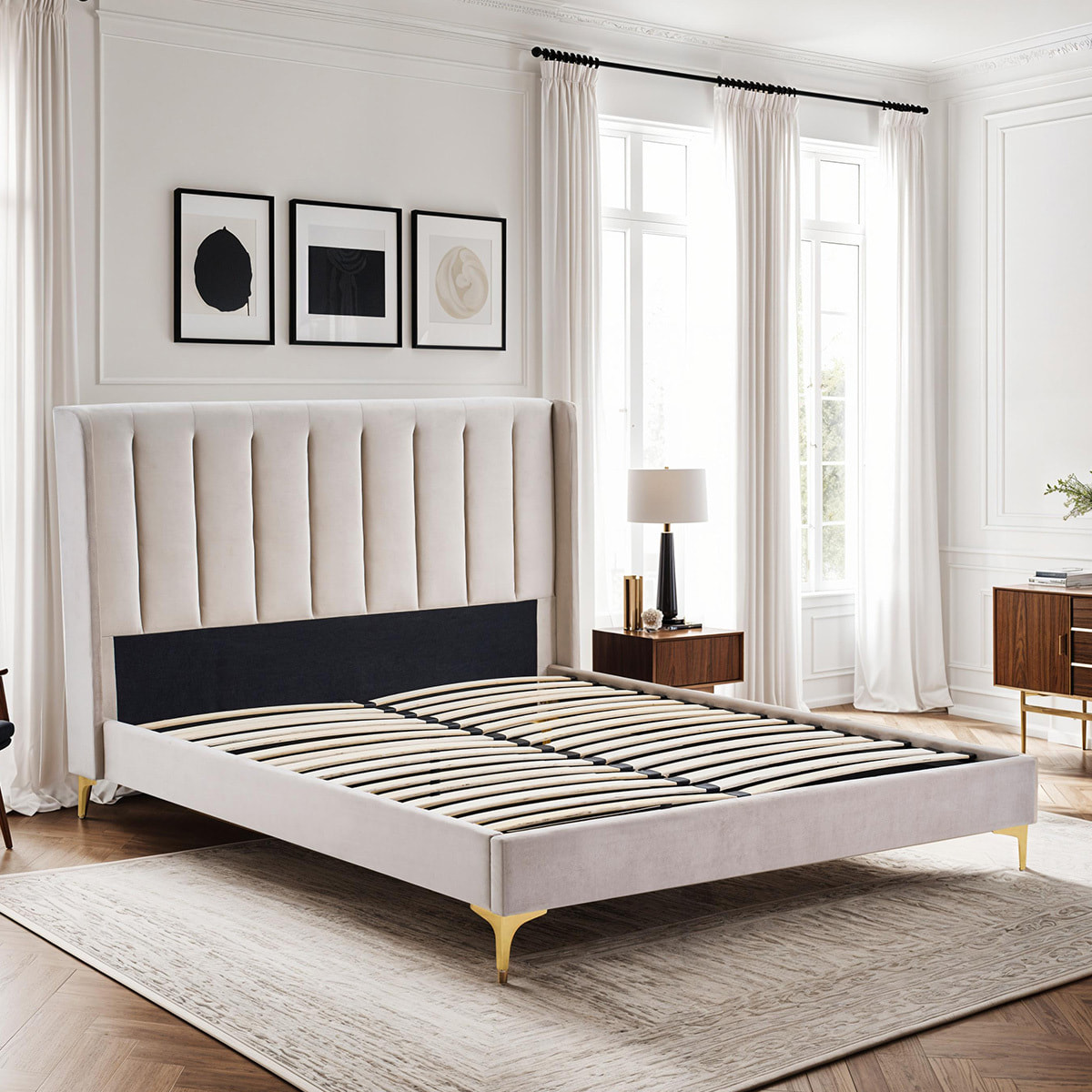 Sommier avec tête de lit Lavezzi | Coloris Beige