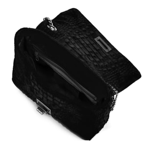 FIRENZE ARTEGIANI Monteriggioni Borsa a Spalla da Donna. Vera Pelle Scamosciata Incisione Coccodrillo Made in Italy 24x8x15 Cm. Colore nero