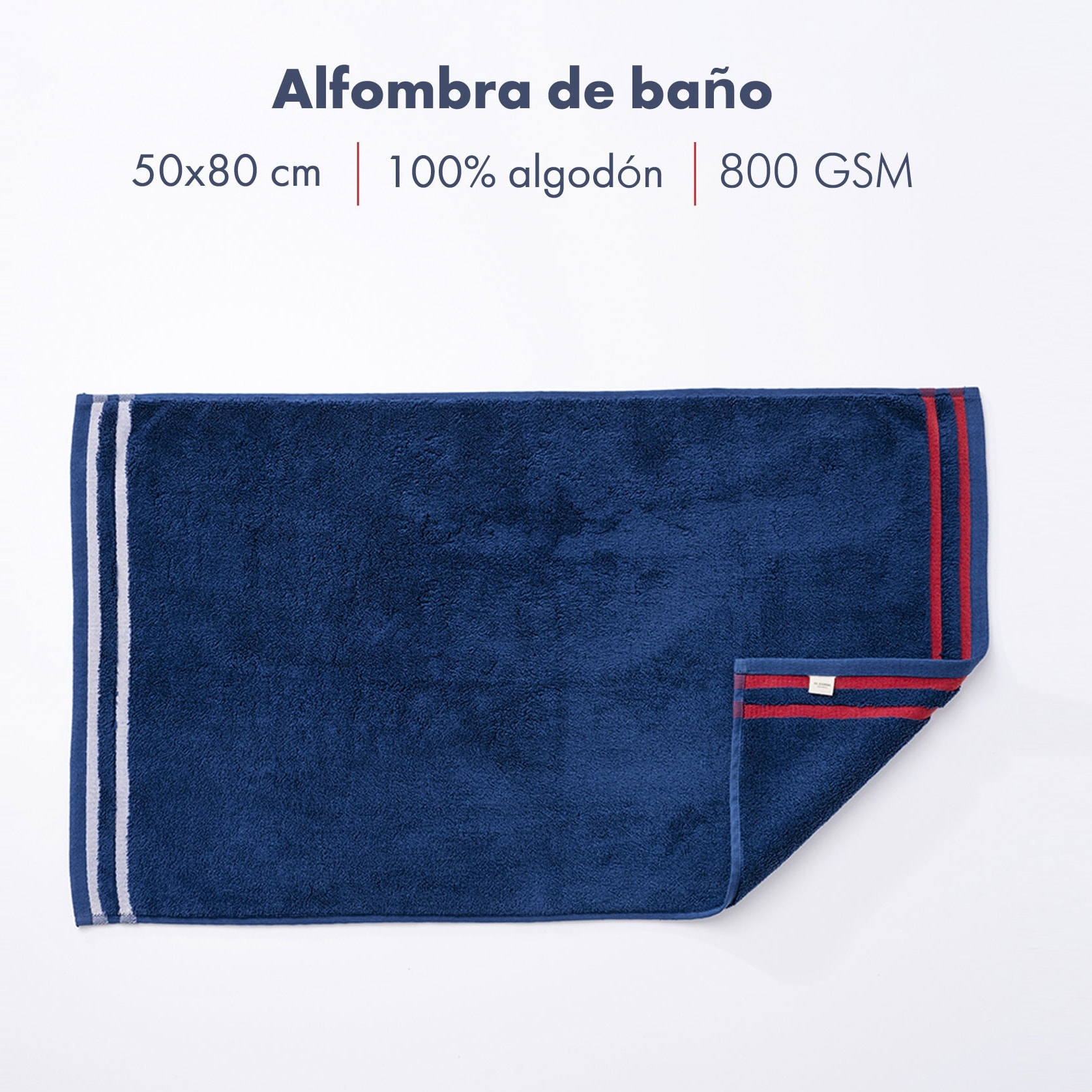 Set de 2 alfombras de baño 50x80cm 100% algodón 800gsm rizo teñido color crudo+azul marino el ganso