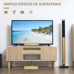 Mueble de TV, Mesa de TV 115 cm, Mueble para Televisión hasta 50 Pulgadas, con Puertas Correderas, Estantes Abiertos, Orificios para Cables, para Salón, Comedor, Dormitorio, Natural