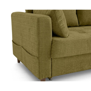 Anna - canapé droit 3 places convertible avec poche en velours texturé - Vert Olive