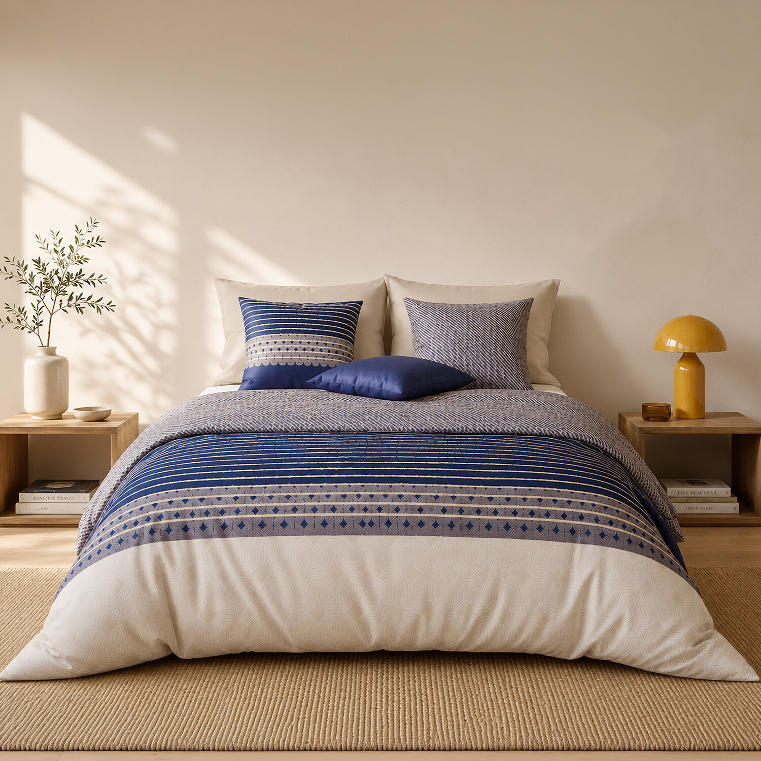 Parure housse de couette 100% percale de coton rayures horizontales - BLEVARIS