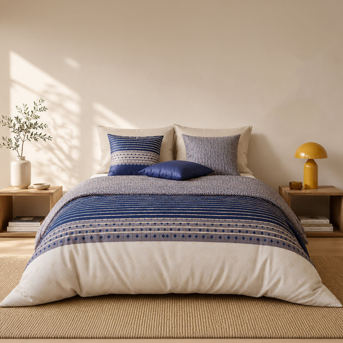 Parure housse de couette 100% percale de coton rayures horizontales - BLEVARIS