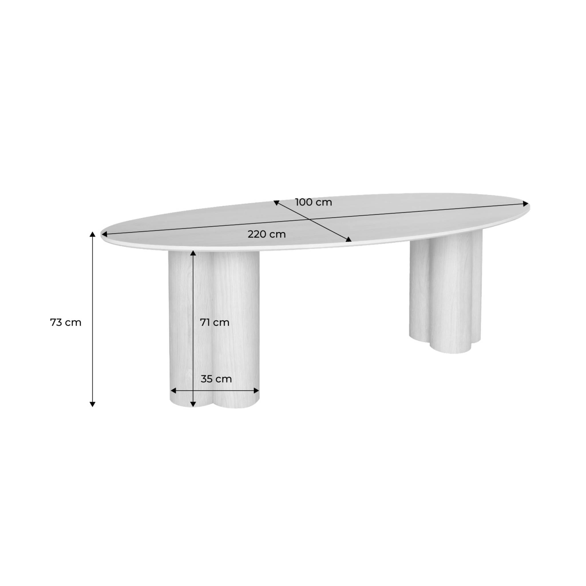 Table à manger ovale bois d'hévéa et placage chêne naturel 8 places 220cm - Leonore