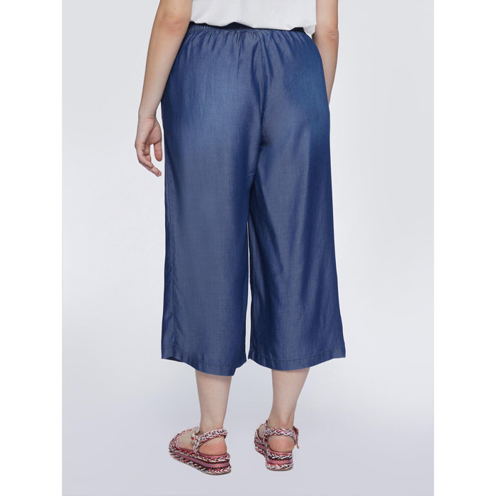 Fiorella Rubino - Pantalones cropped de lyocell - Azul