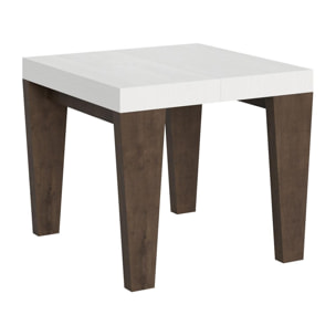 Mesa extensible 90x90/246 cm Spimbo Mix tapa Fresno Blanco patas Nogal