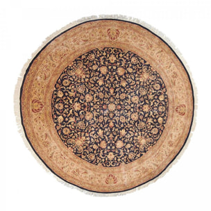 Authentique grand tapis d'orient rond entiérement noué à la main