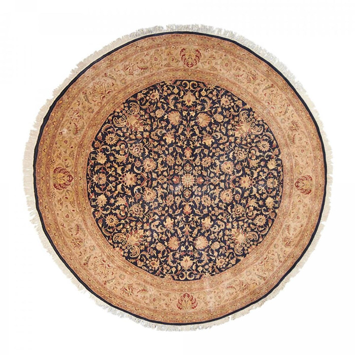 Authentique grand tapis d'orient rond entiérement noué à la main
