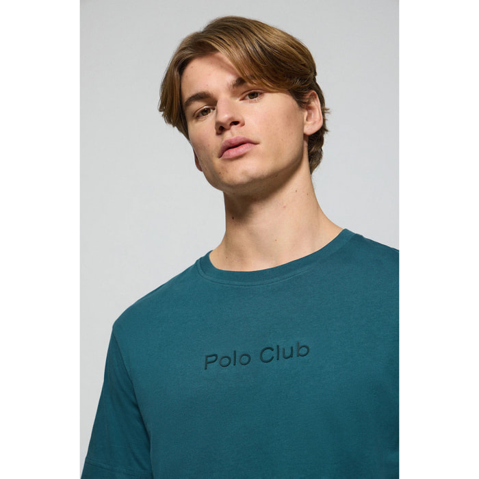 Camiseta azul de manga corta y cuello redondo con logotipo Polo Club
