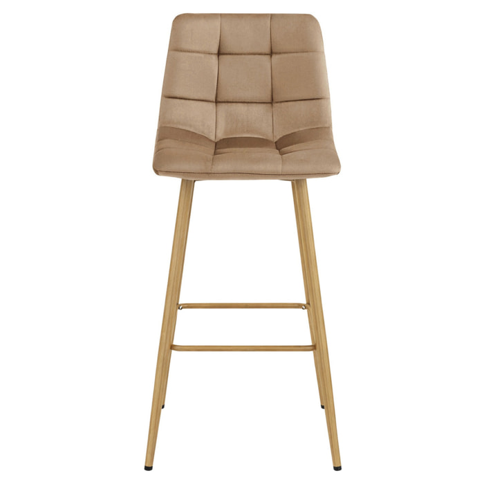 Sgabello Arceto in velluto marrone con gambe in legno
