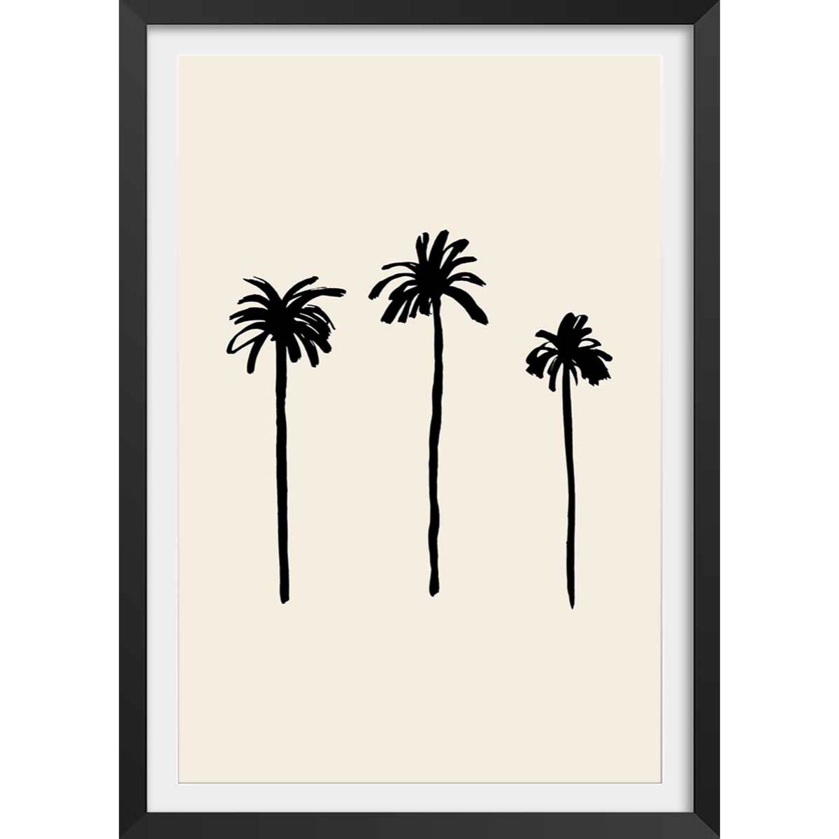 Affiche deco three black palm tree Affiche sous cadre noir