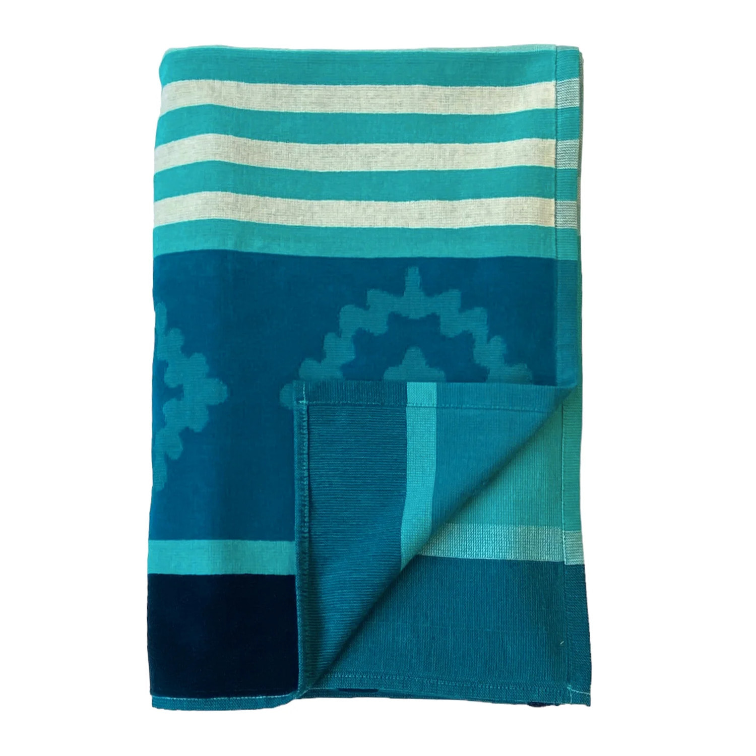 Serviette de plage éponge velours Jacquard ciselé Bleu 90x170 340g/m² - Fiorito