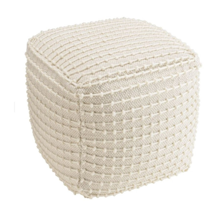 SACHA - Pouf carré en laine texturée couleur ivoire