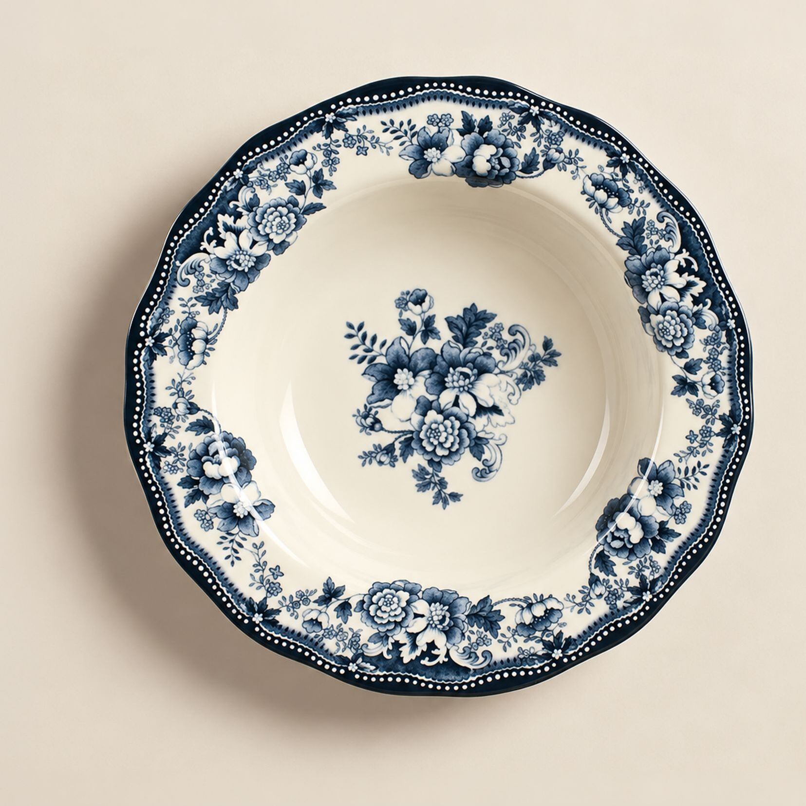 Lot de 6 assiettes creuses 22cm fleuries en grès bleu  FAUSTINE