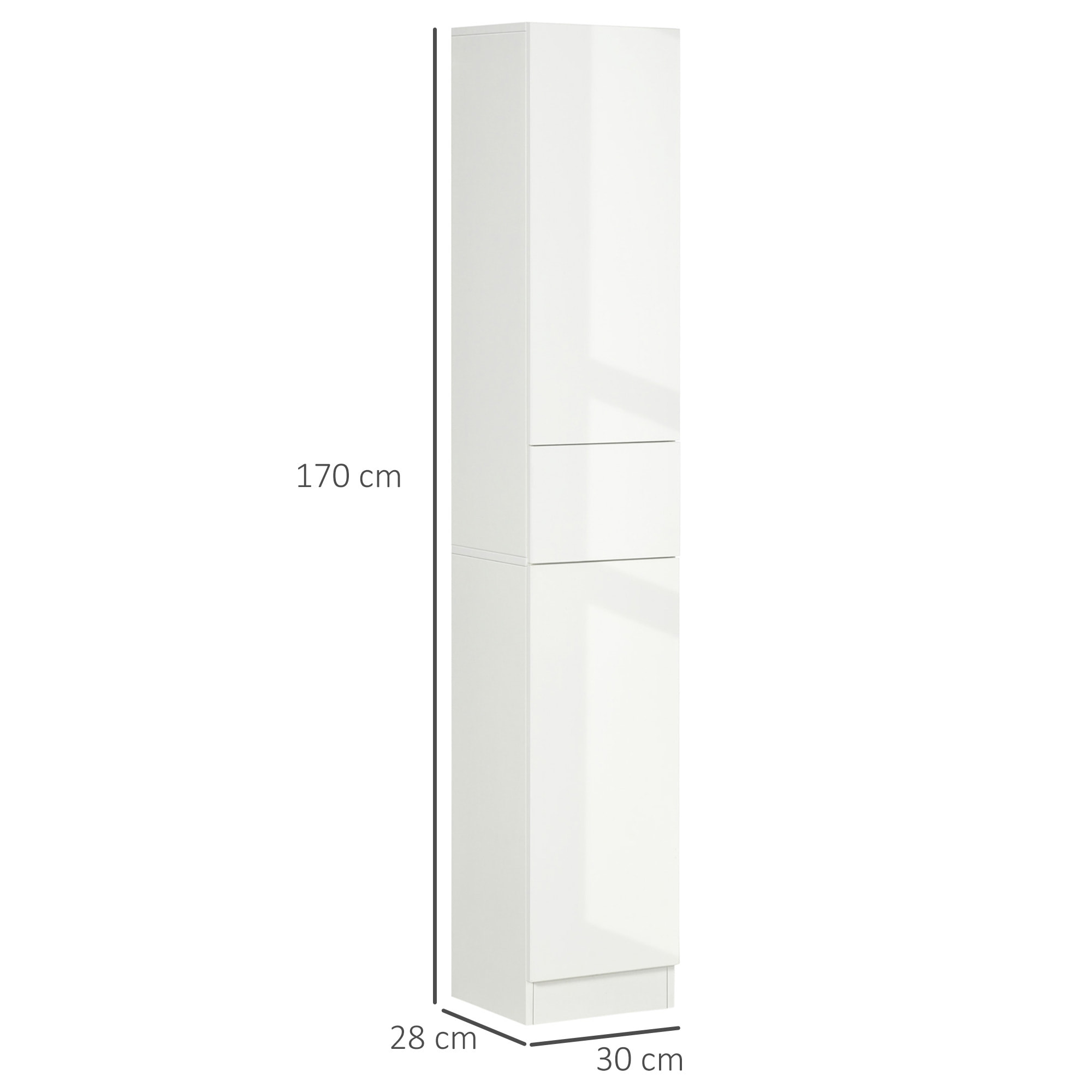 kleankin Armario Alto de Baño con 1 Cajón y 5 Estantes Abiertos Columna Auxiliar de Baño para Salón Aseo Dormitorio Estilo Moderno 30x28x170 cm Blanco