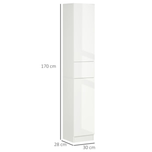 kleankin Armario Alto de Baño con 1 Cajón y 5 Estantes Abiertos Columna Auxiliar de Baño para Salón Aseo Dormitorio Estilo Moderno 30x28x170 cm Blanco