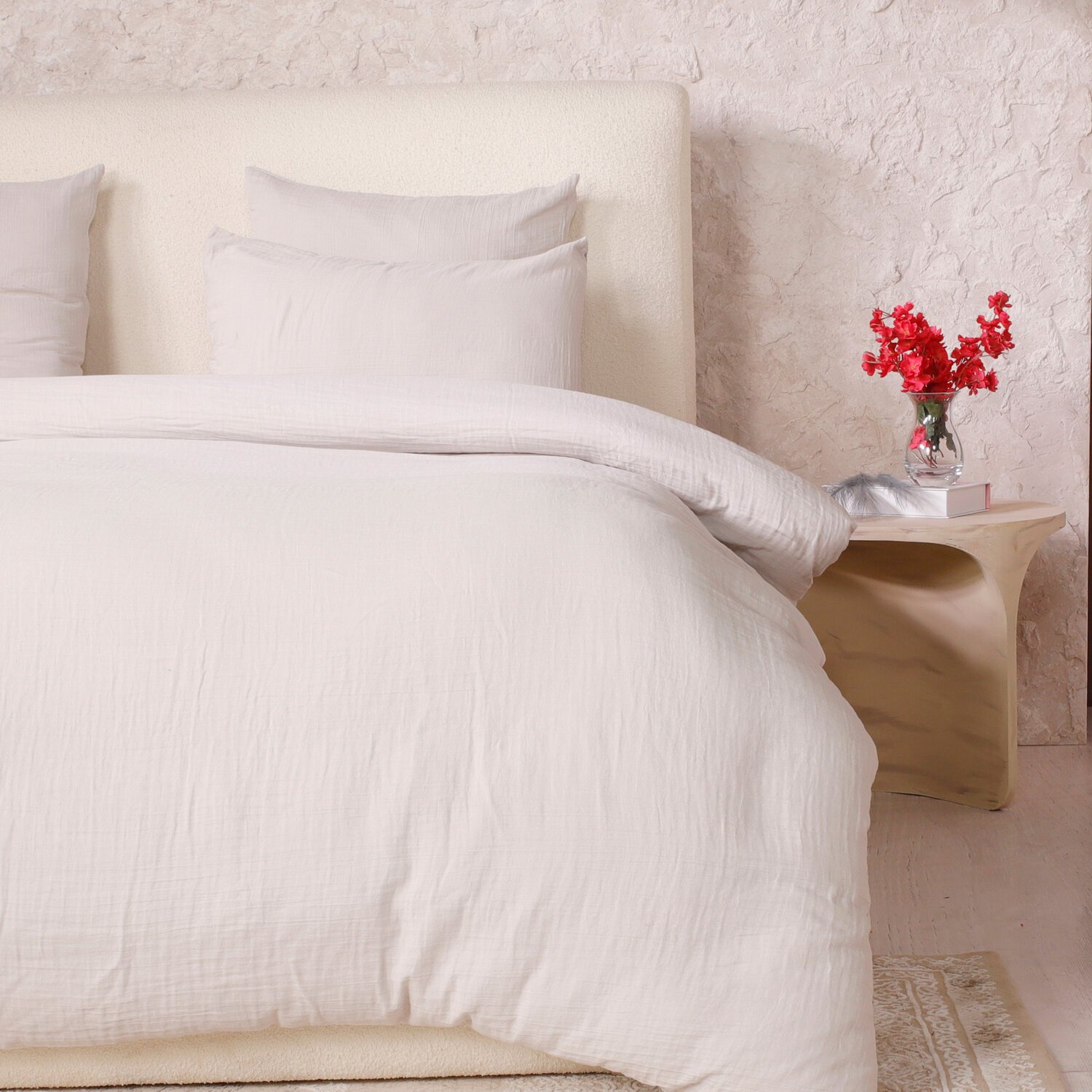 Parure housse de couette unie 100% gaze de coton - ava - ecru
