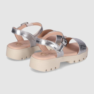 Sandalias - Plata - Tacón: Bajo