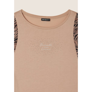 T-shirt senza maniche con dettagli dorati e animalier