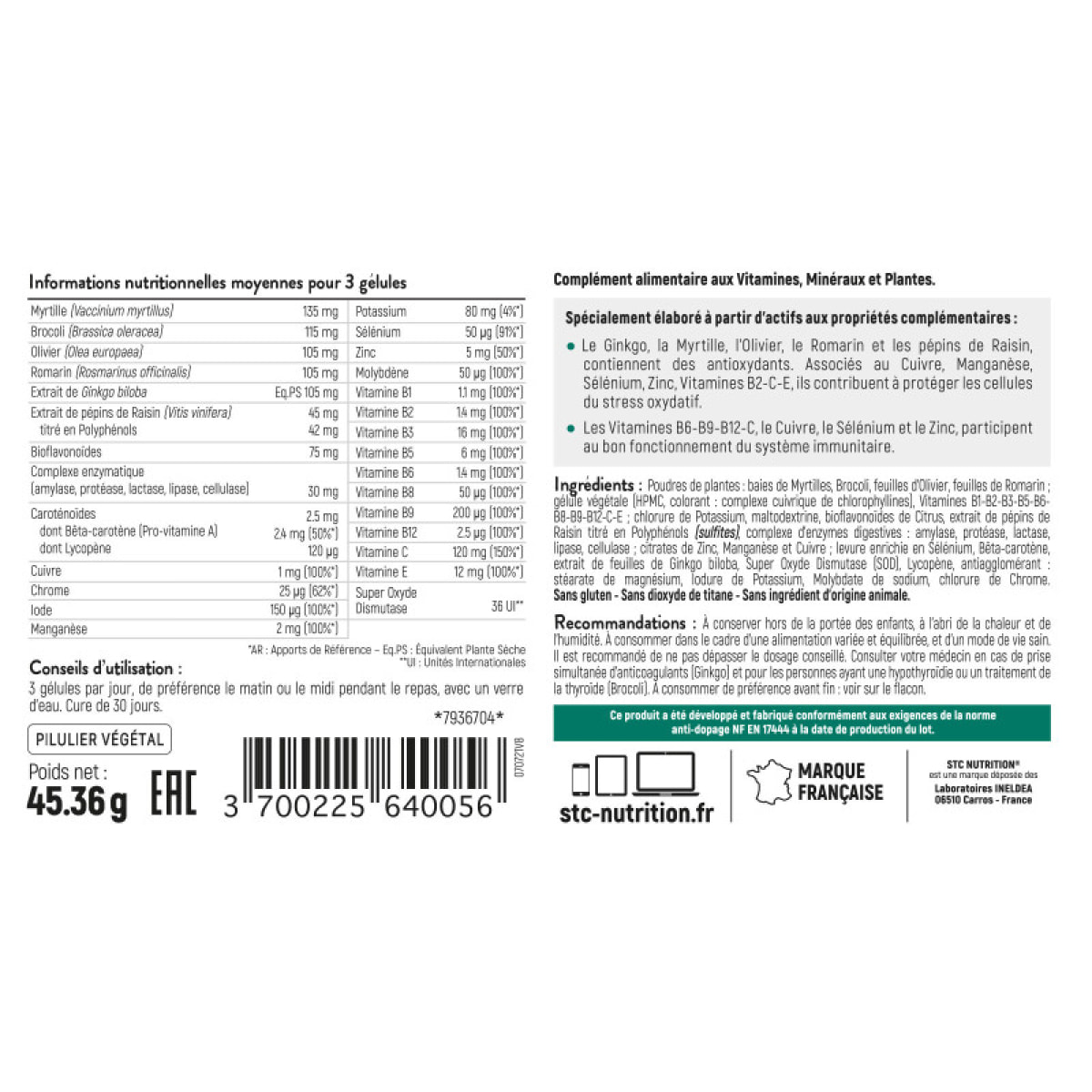 33 Vitamines & Antioxydants - Formule Complète Synergisée - 11 Vitamines + 8 Minéraux + 6 Phytonutriments - 100% Végan - Conforme à la norme anti-dopage - 90 gélules - Lot de 2