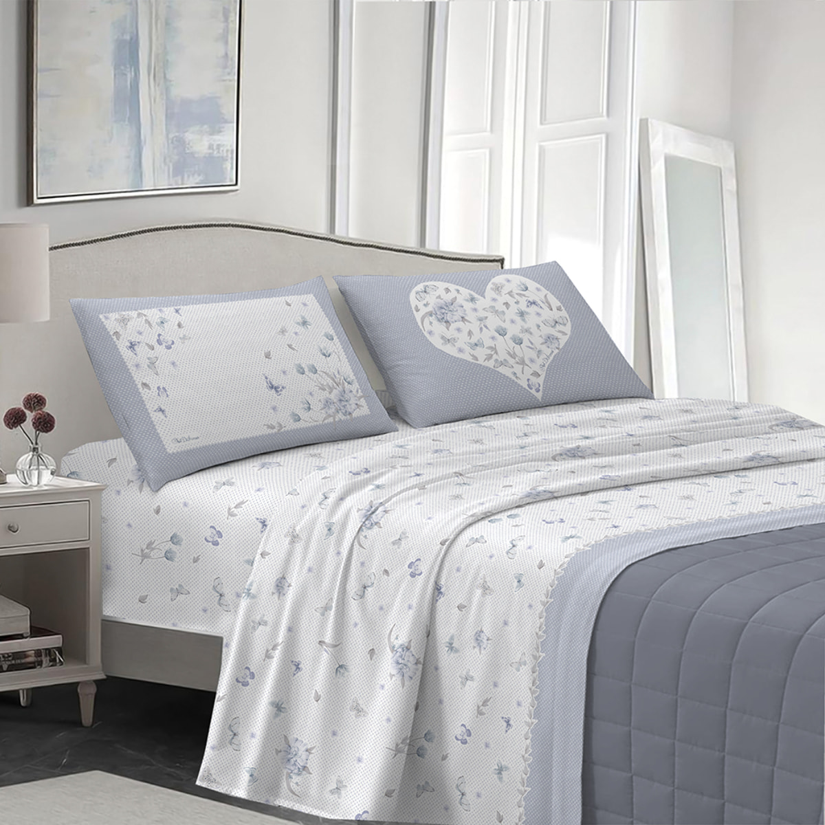 completo letto eden grigio in cotone 100% cotone