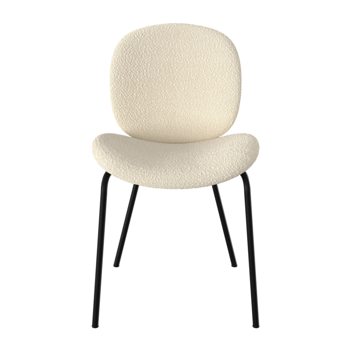 Lot de 2 chaises en tissu bouclé beige et pieds en métal noir - Iris