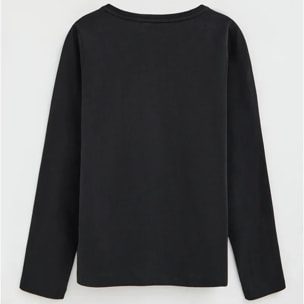 Camiseta negra de manga larga y cuello pico con bordado Rigby Go