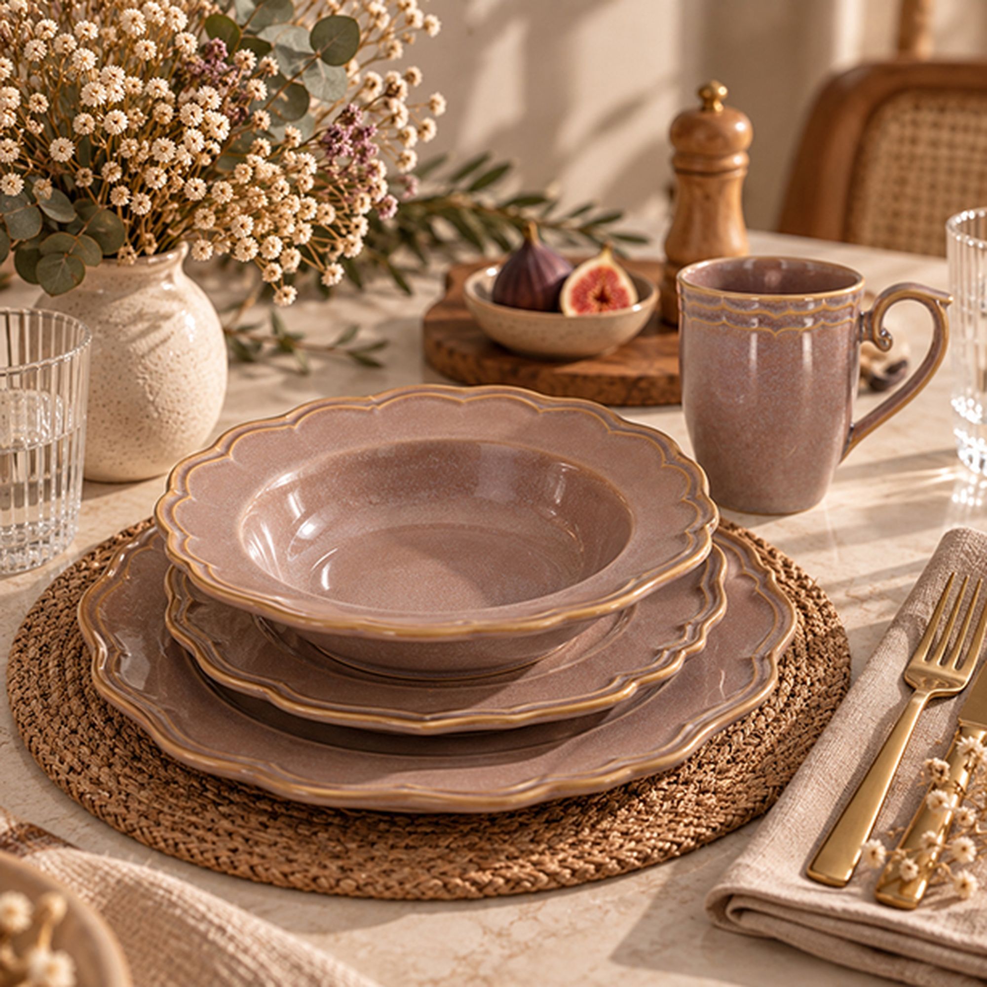Lot de 6 assiettes à dessert 22cm en grès violet SIGNATURE