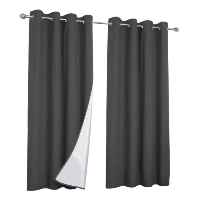 Rideaux thermiques gris 135x240 cm - Lot de 2