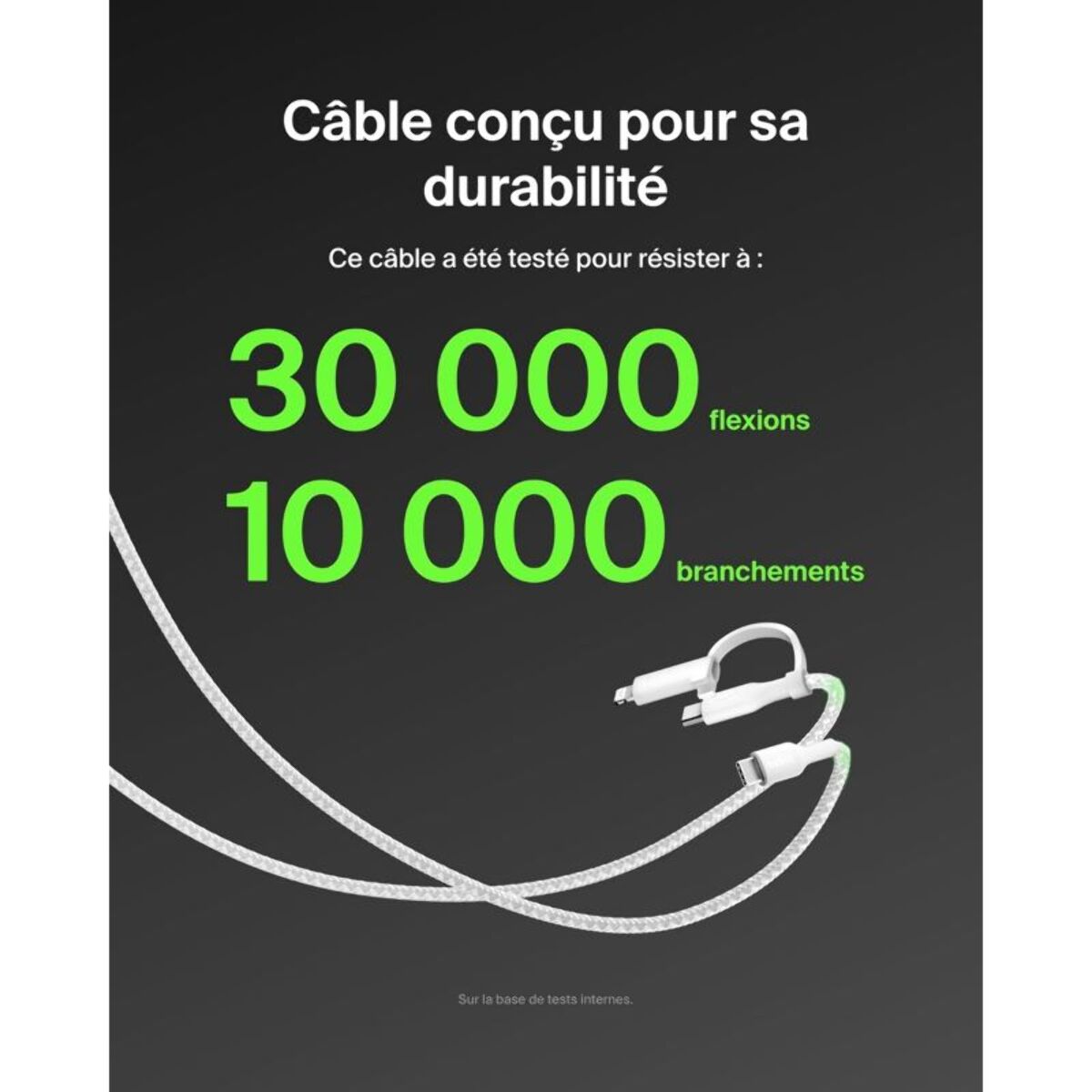 Adaptateur USB BELKIN 2-en-1 USB-C et Lightning 1m50 blanc