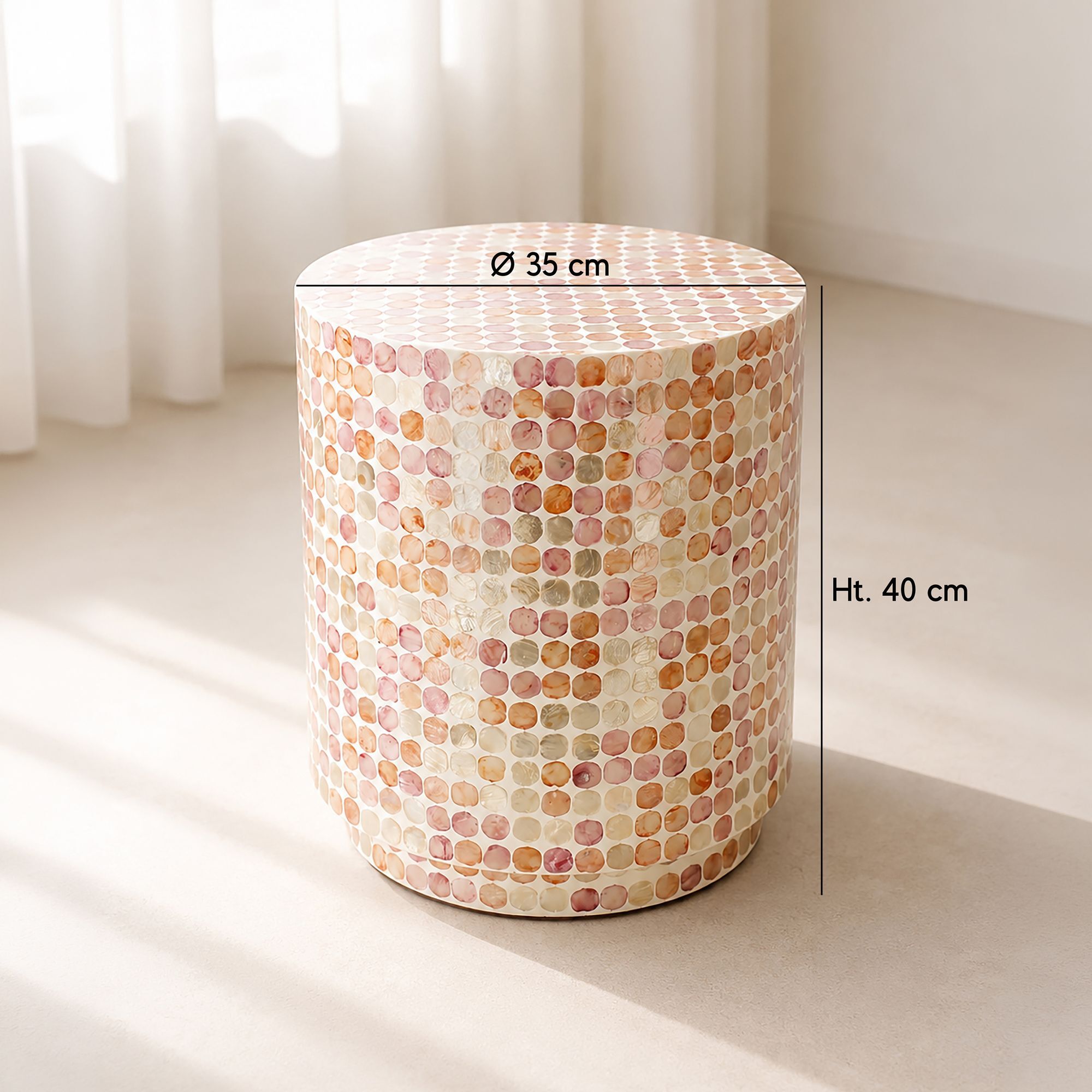 Table d'appoint cylindrique en coquille de capiz rose SOLNA
