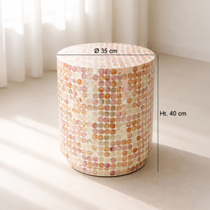 Table d'appoint cylindrique en coquille de capiz rose SOLNA