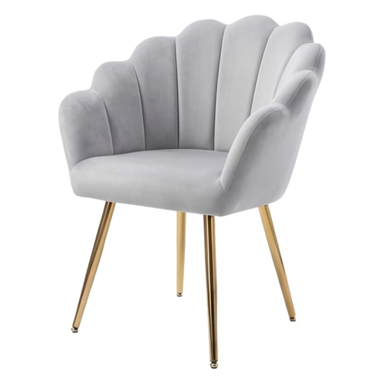 Poltrona in velluto design a conchiglia elegante e moderna, seduta imbottita confortevole con base in legno e gambe in metallo dorato, poltroncina versatile per soggiorno, camera o ufficio, stabile e resistente fino a 100 kg, stile raffinato e decorativo