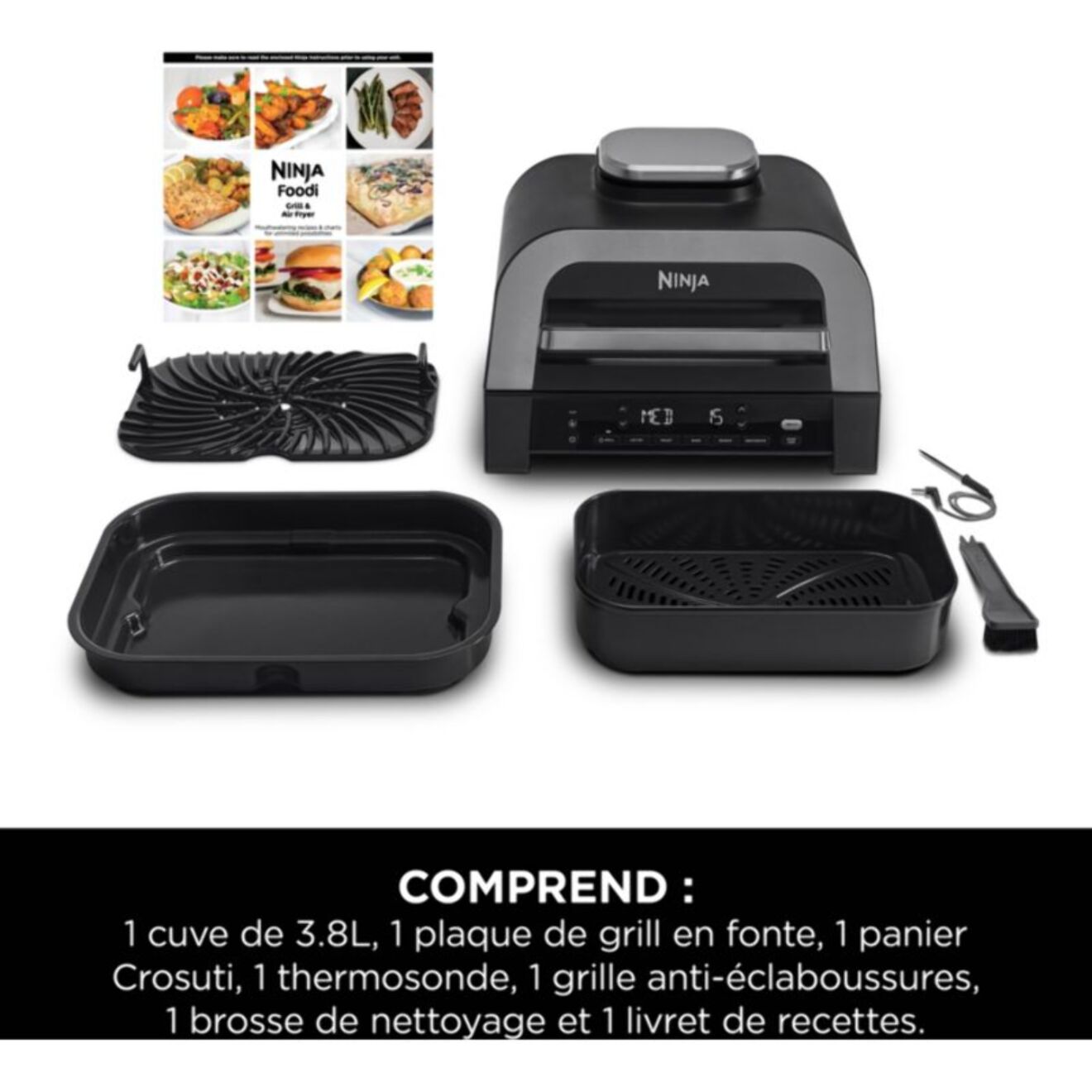 Grille-viande NINJA Foodi DG551EU thermosonde à poser, 40x27 cm