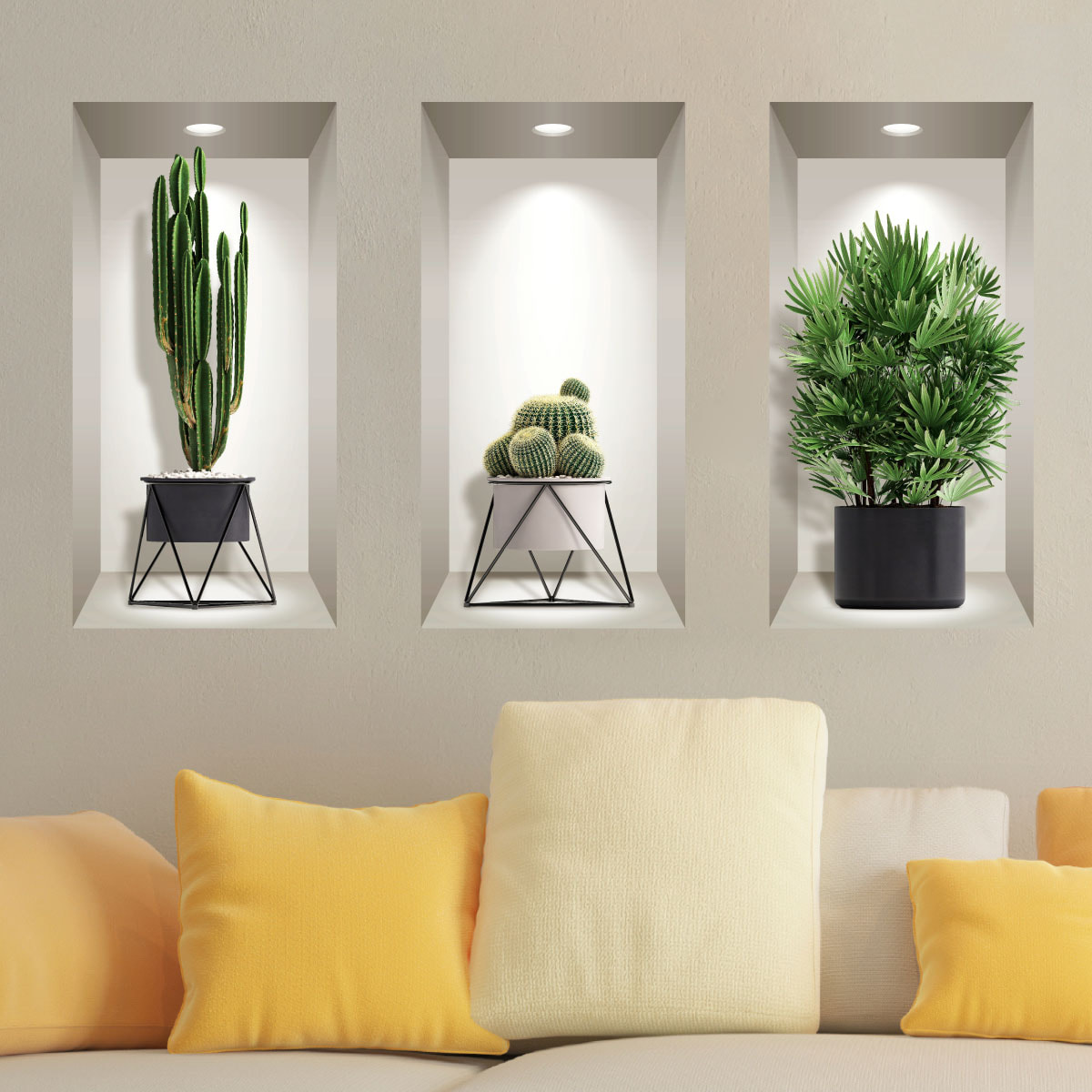 Stickers muraux 3D | Sticker Mural Autocollant effet 3D cactus designs - Stickers adhésifs 3D Chambre Salon Trompe l'oeil