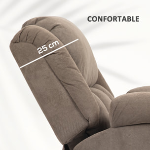 Fauteuil releveur massant chauffant grand confort - inclinable, repose-pieds rétractable - tissu toucher flanelle marron