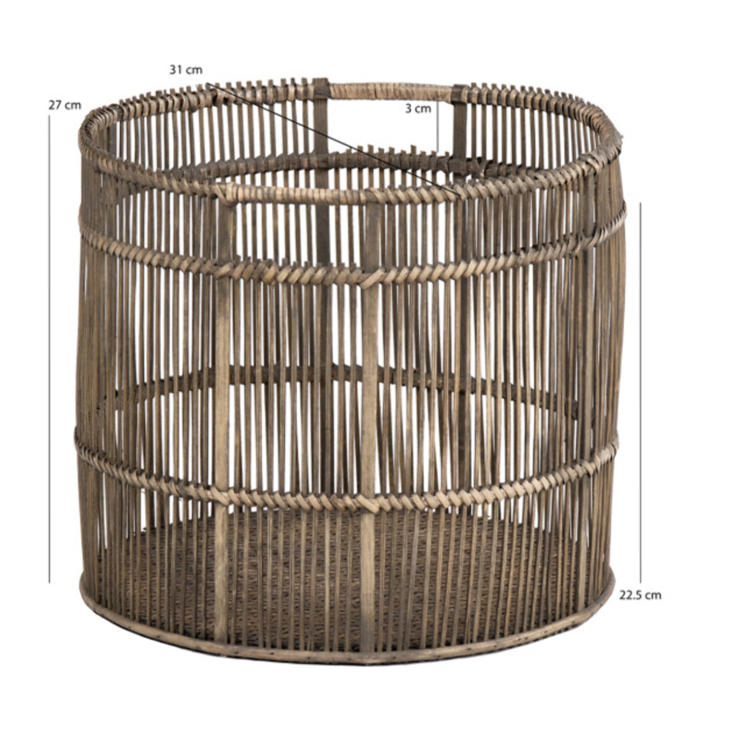 Corbeille ronde en bois de bambou naturel grisé - SACHA 1163