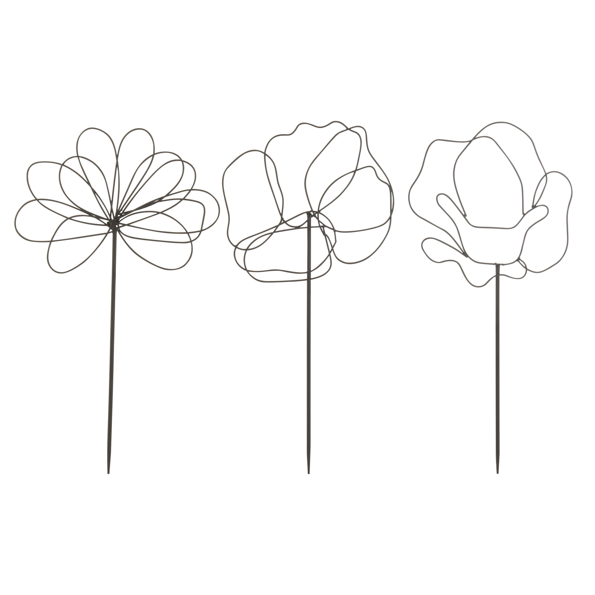 J-Line Decoration Jaridn Fleurs Metal Noir Assortiment De 3