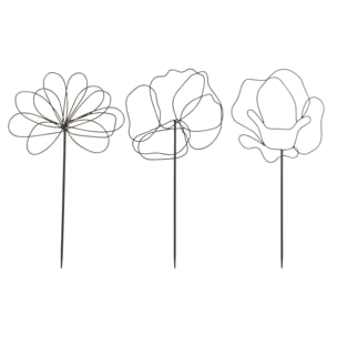 J-Line décoration d'Extérieur Fleurs - métal - noir - 3 pcs