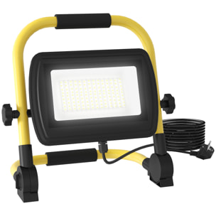 Foco LED Recargable con Cabezas y Soporte Ajustables 50 W 4250 Lúmenes IP65 6500K Foco Proyector Led Resistente a la Intemperie Portátil con Asa para Interior y Exterior Amarillo y Negro