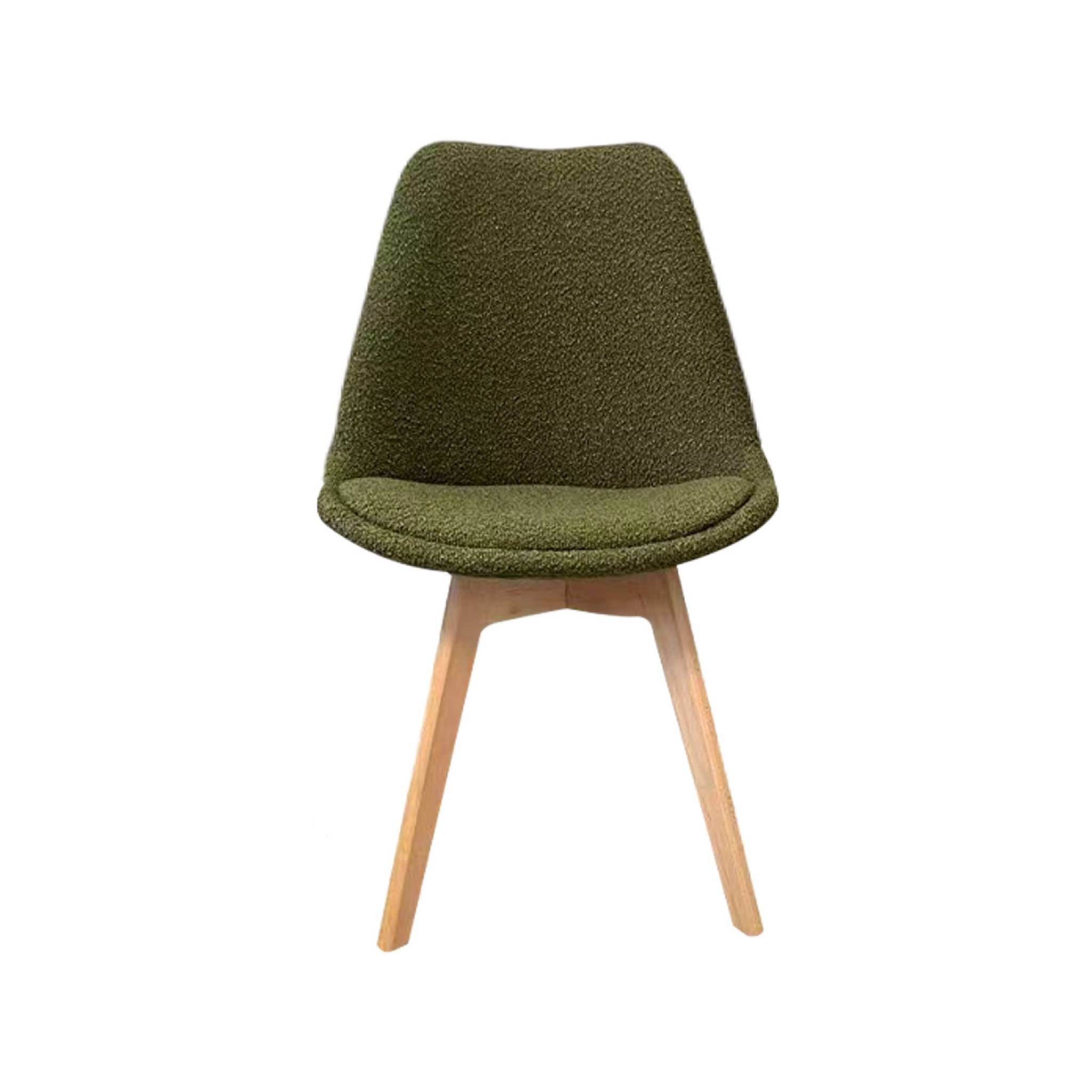Lot de 4 chaises scandinaves revêtement bouclette texturée kaki. pieds bois de hêtre - Nils