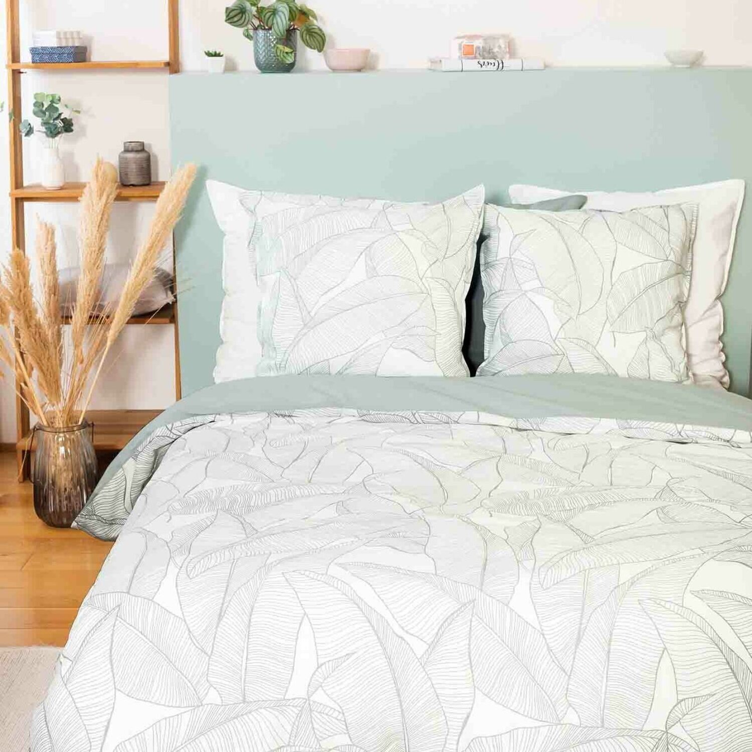 Parure housse de couette imprimé 100% coton - pampelune - bleu