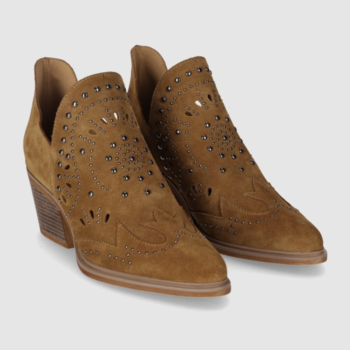 Botines de Serraje - Cuero - Tacón: 6 cm