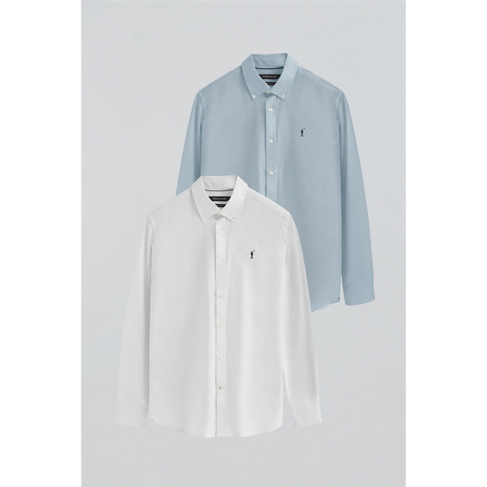 Pack uomo con due camicie in celeste e bianco regular fit con logo Rigby Go