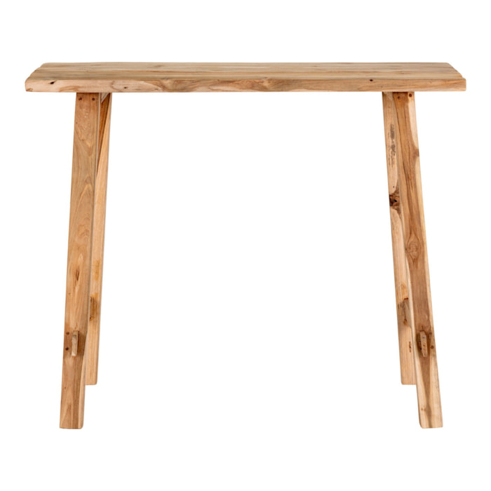 Consolle Girona in teak naturale con gambe a cavalletto, 90×30×80 cm